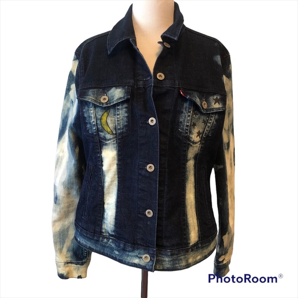 Levi’s Custom Handmade Bleached Denim Jean Jacket Sun Moon Stars - Picture 1 of 7